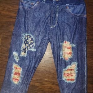 American flag jean look capri leggings